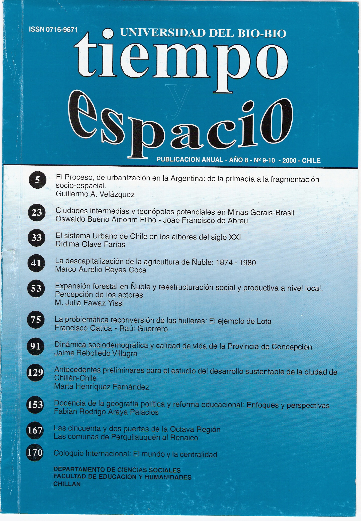 Tiempo y Espacio 9 10 Revista Tiempo y Espacio Universidad del BíoBío Tiempo y Espacio 9 10 Revista Tiempo y Espacio Universidad del BíoBío
